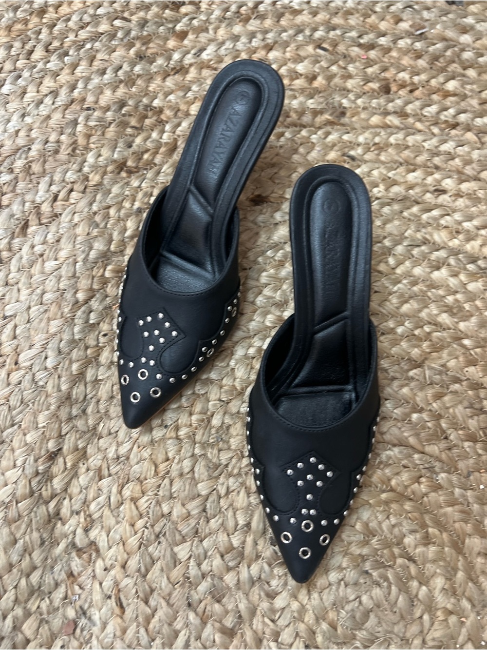 Black Pointed-Toe Slingback Heels with Silver Stud Accents - Picture 4 of 8
